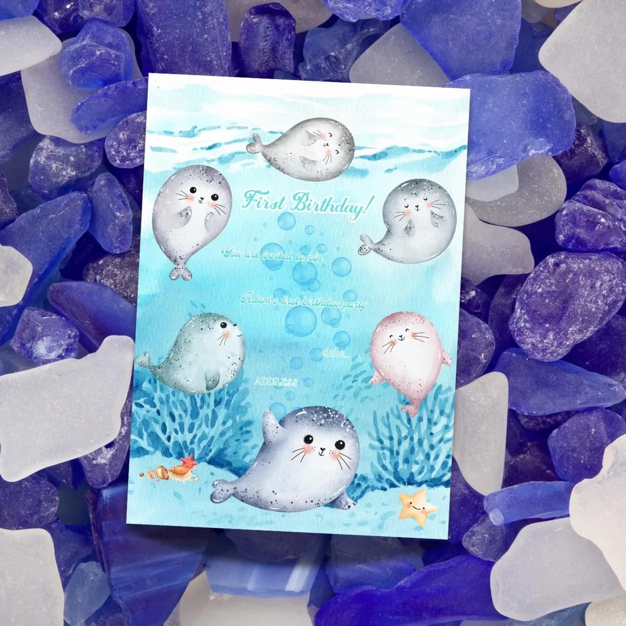 Custom Seal Birthday Invitation Template: Editable Baby Shower Invitation